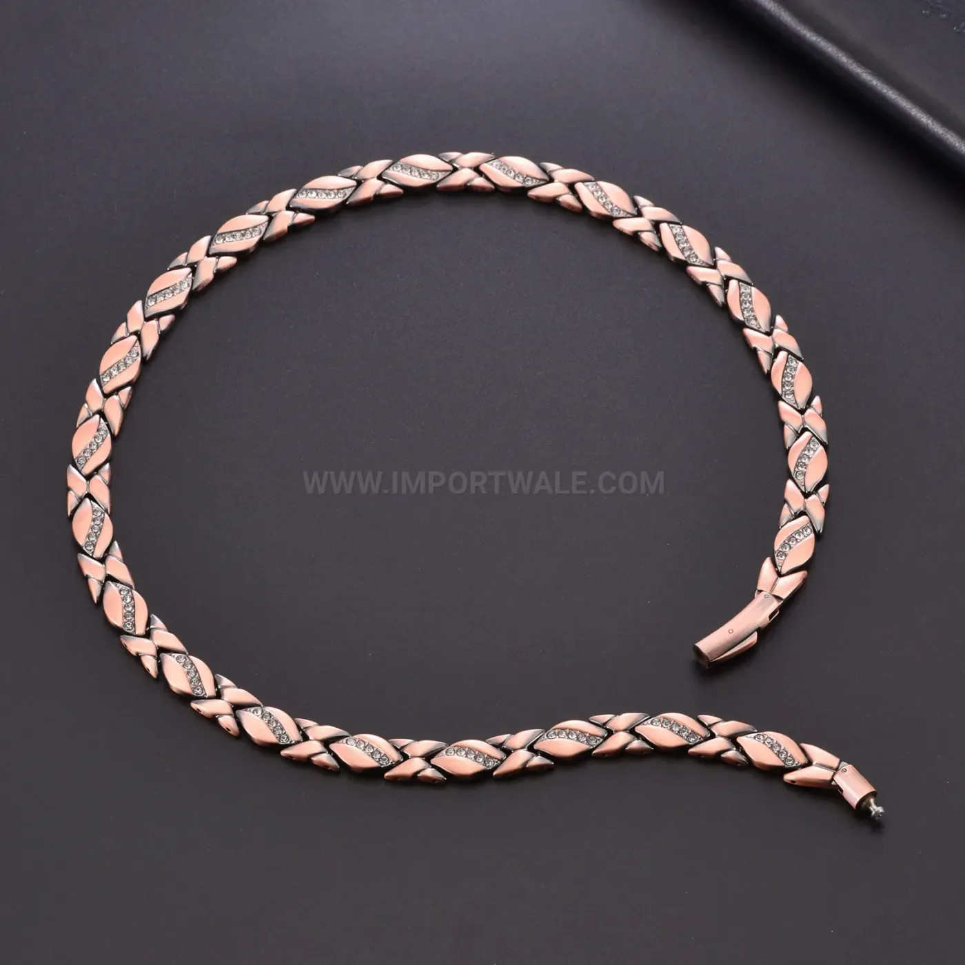 Modern Vintage Copper Petal Rhinestone Bio Magnetic Necklace