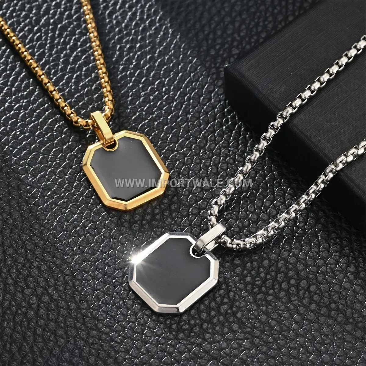 Stainless Steel Square Resin Pendant Link Chain Sweater Necklace
