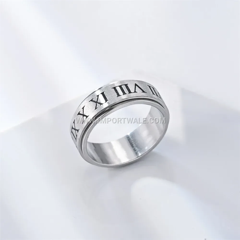 Spinning Roman Numeral Stainless Steel Band Ring