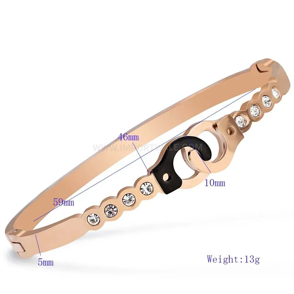 Stylish Rose Gold Stainless Steel Handcuff Bangle with Crystal Accents