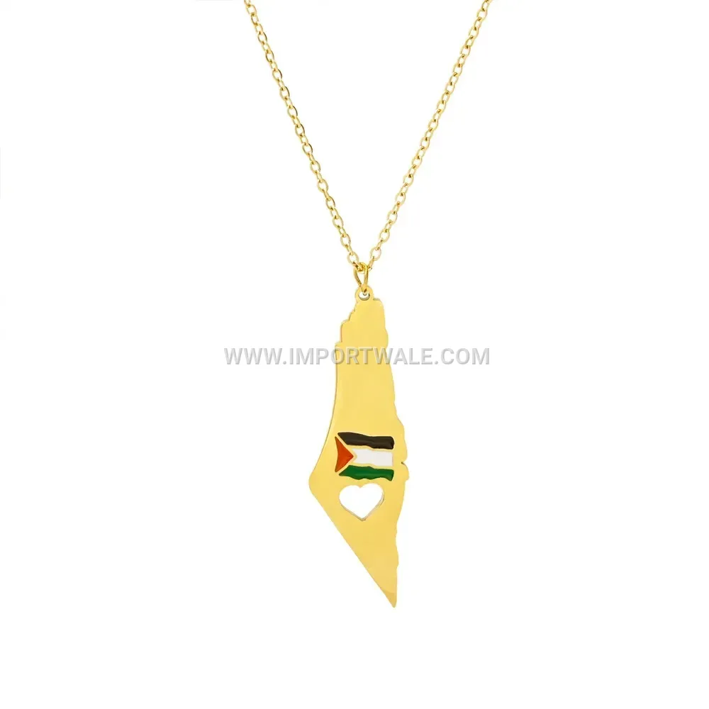 Hollow Cutout Map Silhouette Stainless Steel Pendant Necklace