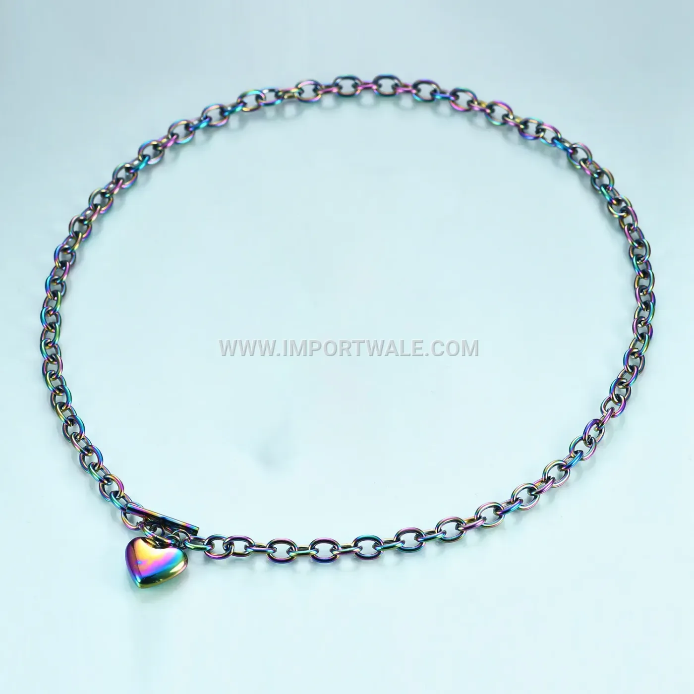 Stainless Steel Heart Initial Pendant Toggle Chain Necklace