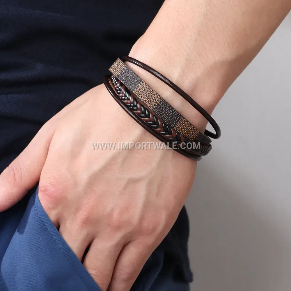 Multi Strand Braided PU Leather Magnetic Wristband Bracelet