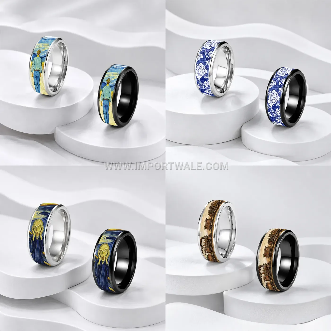 Vintage Stainless Steel Drip Oil Band Ring