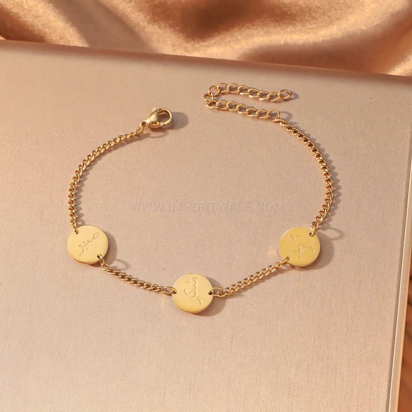 Stainless Steel Arabic Calligraphy Disc Charm Bracelet