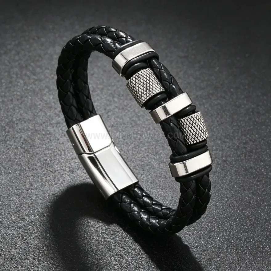 Designer Multi-Strand Woven Leather Bracelet With Alloy Magnetic Clasp