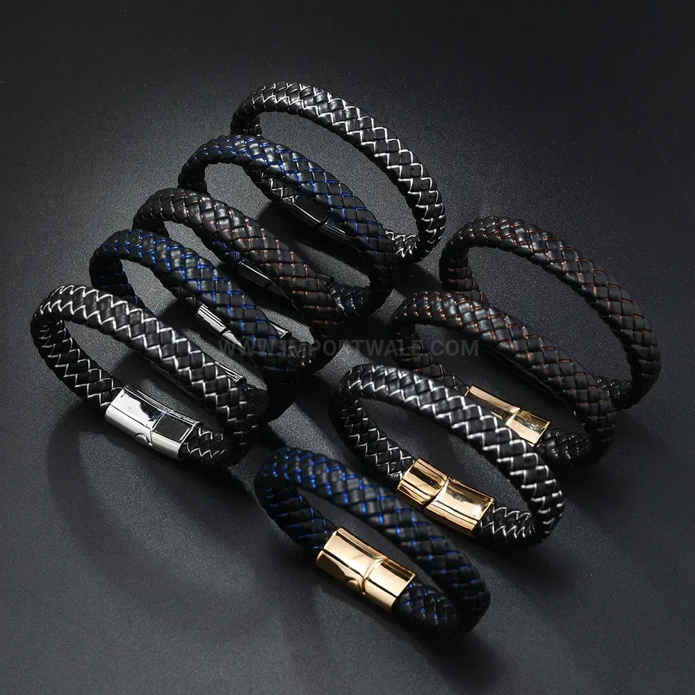 Designer Two Tone Braided PU Leather Cord Bracelet with Magnetic Clasp