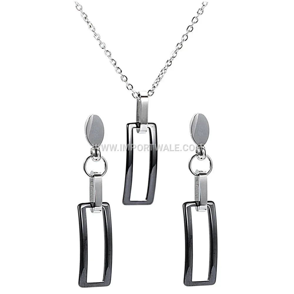Hollow Rectangular Ceramic Titanium Steel Necklace And Earrings Set