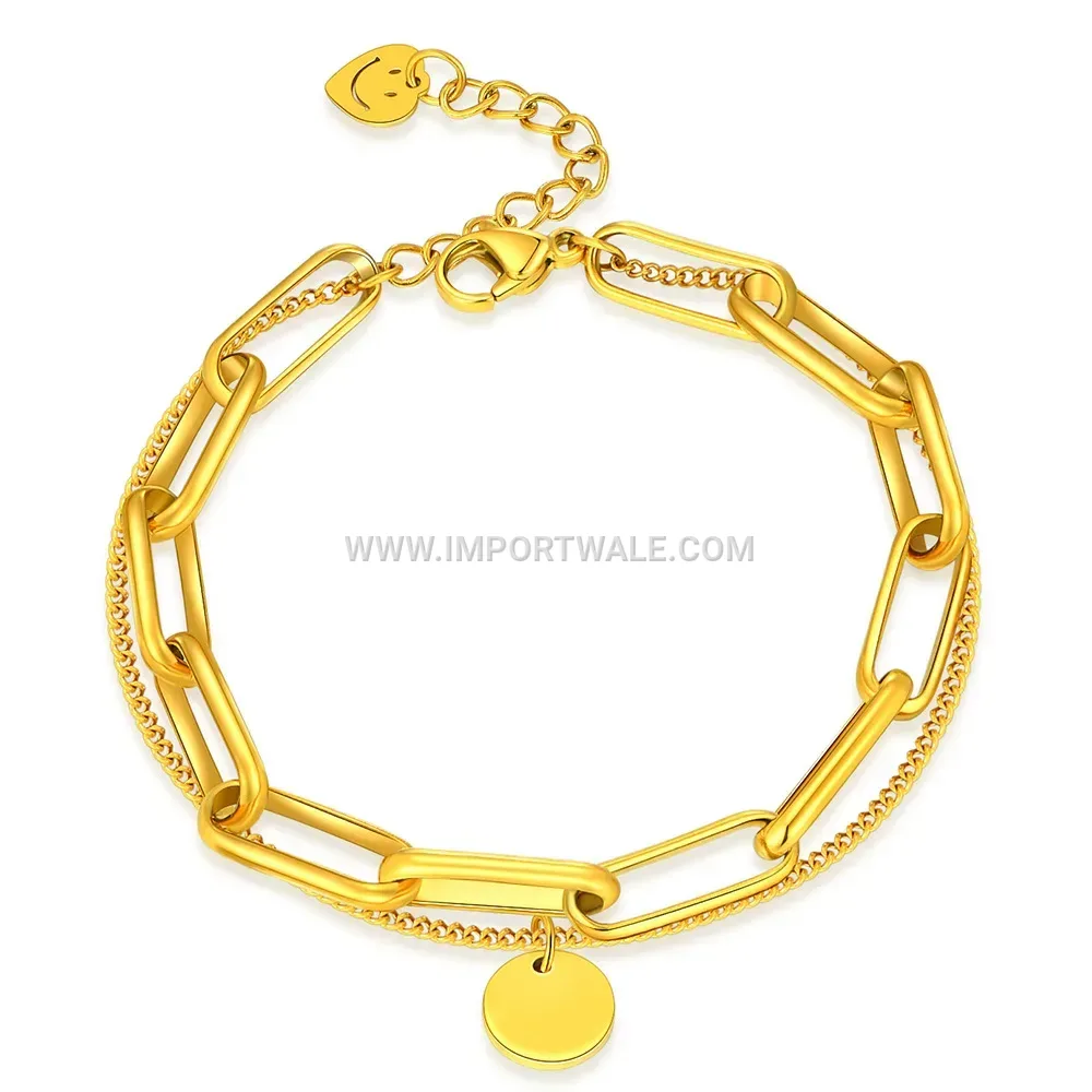 Double Layer Stainless Steel Bracelet with Pin Clasp Accent