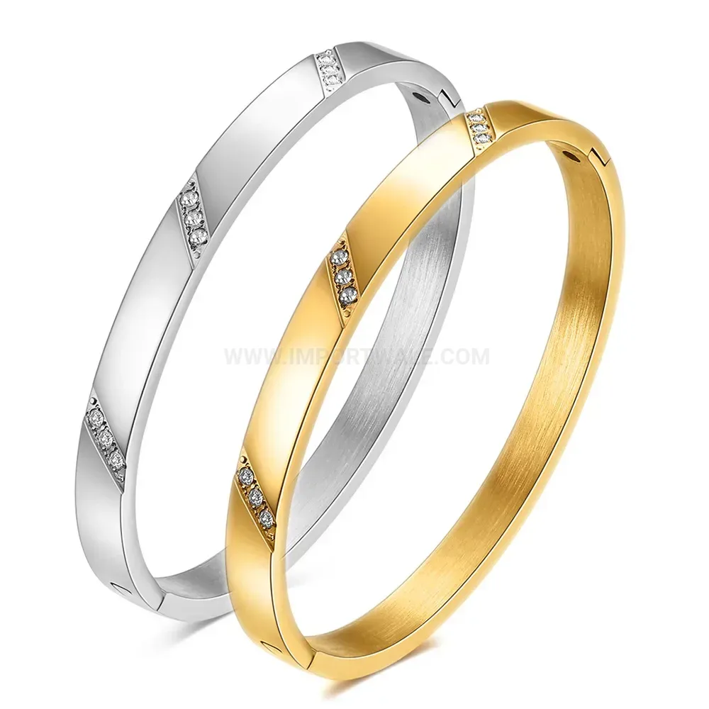 Stylish Beveled Crystal Stainless Steel Bangle Bracelet