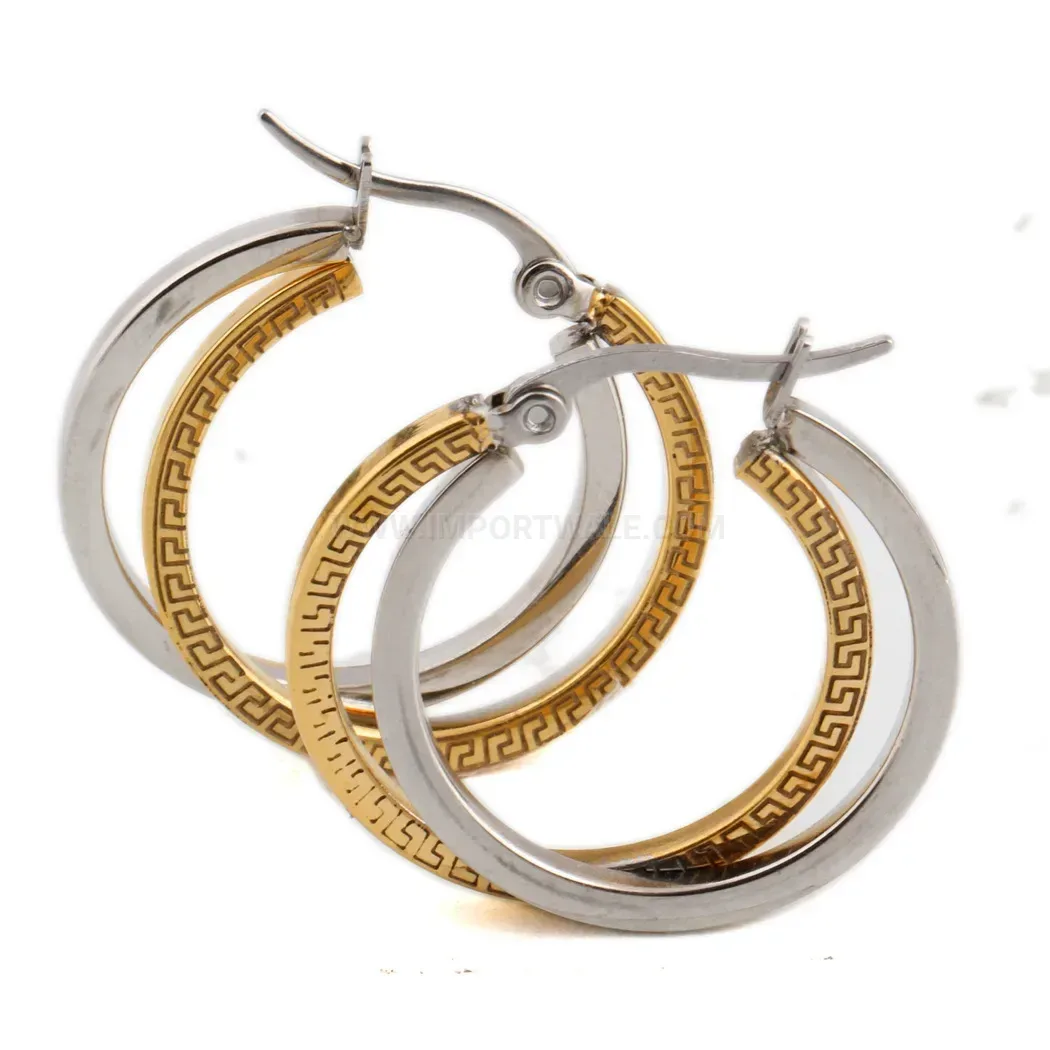 Stylish Vintage Two Tone Double Layer Stainless Steel Hoop Earrings