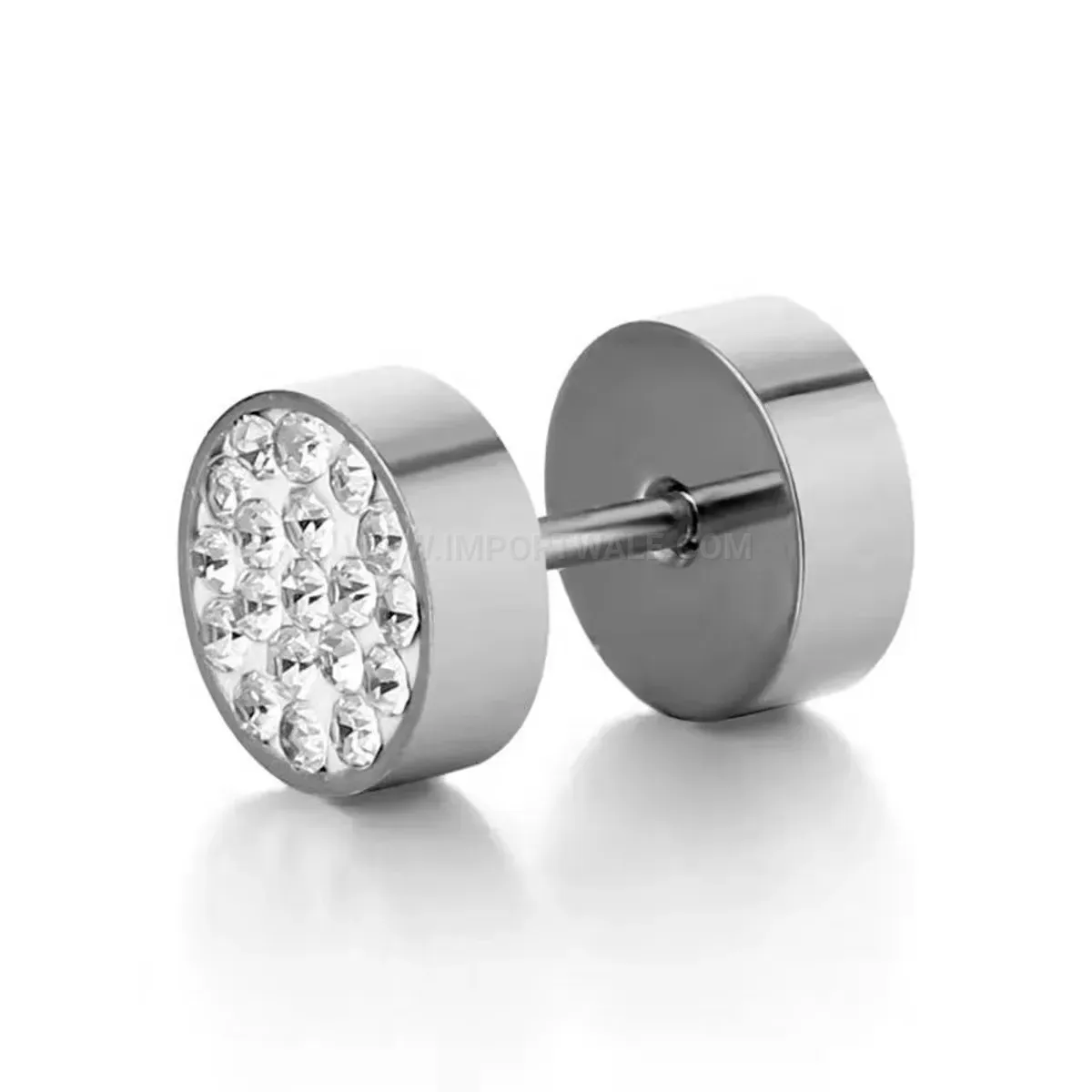Modern Rhinestone Barbell Disc Stainless Steel Piercing Earrings