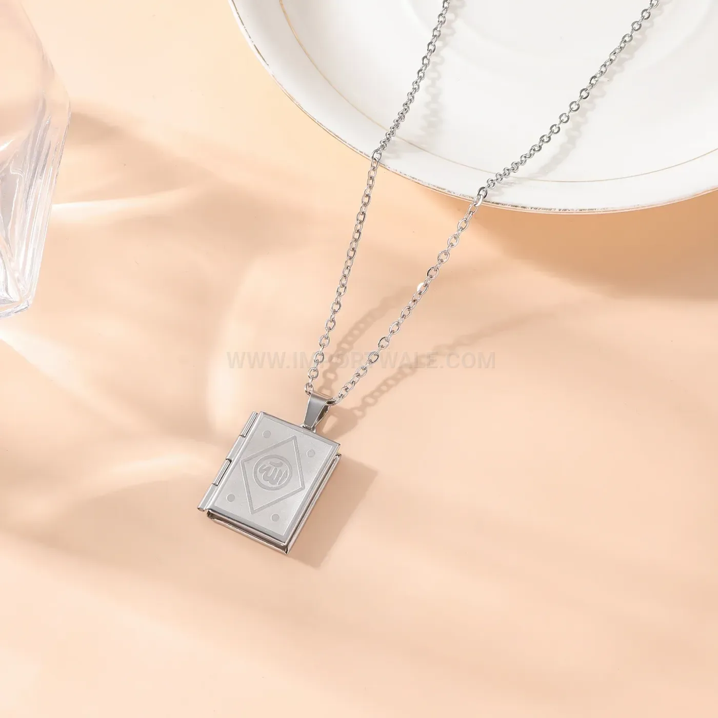 Classic Stainless Steel Arabic Script Heart Calligraphy Pendant Necklace