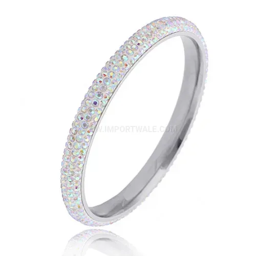 Premium Four-Row Curved Rhinestone Inlaid 304 Stainless Steel Bangle Bracelet