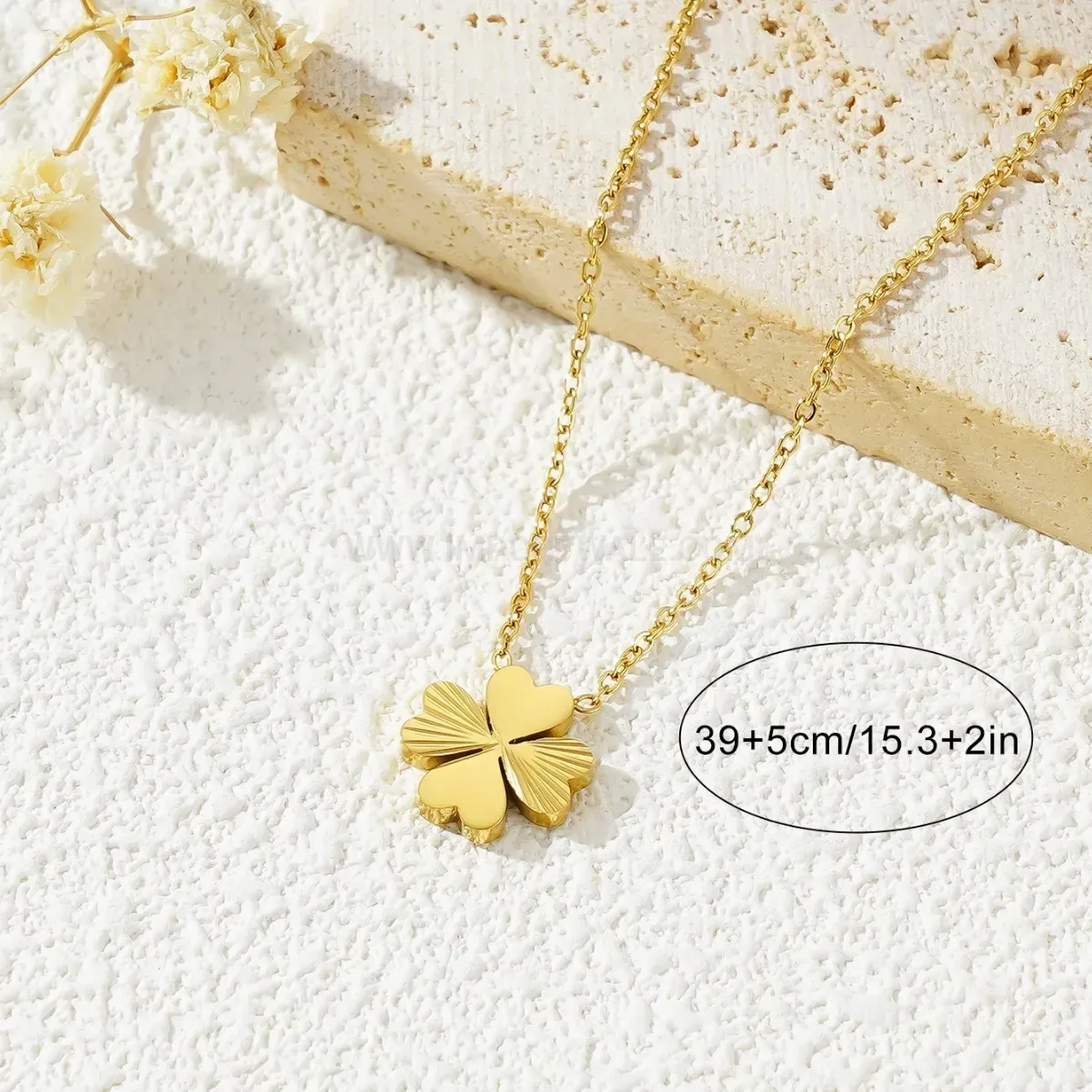 Trendy Titanium Steel Four-Leaf Clover Necklace and Earrings Set