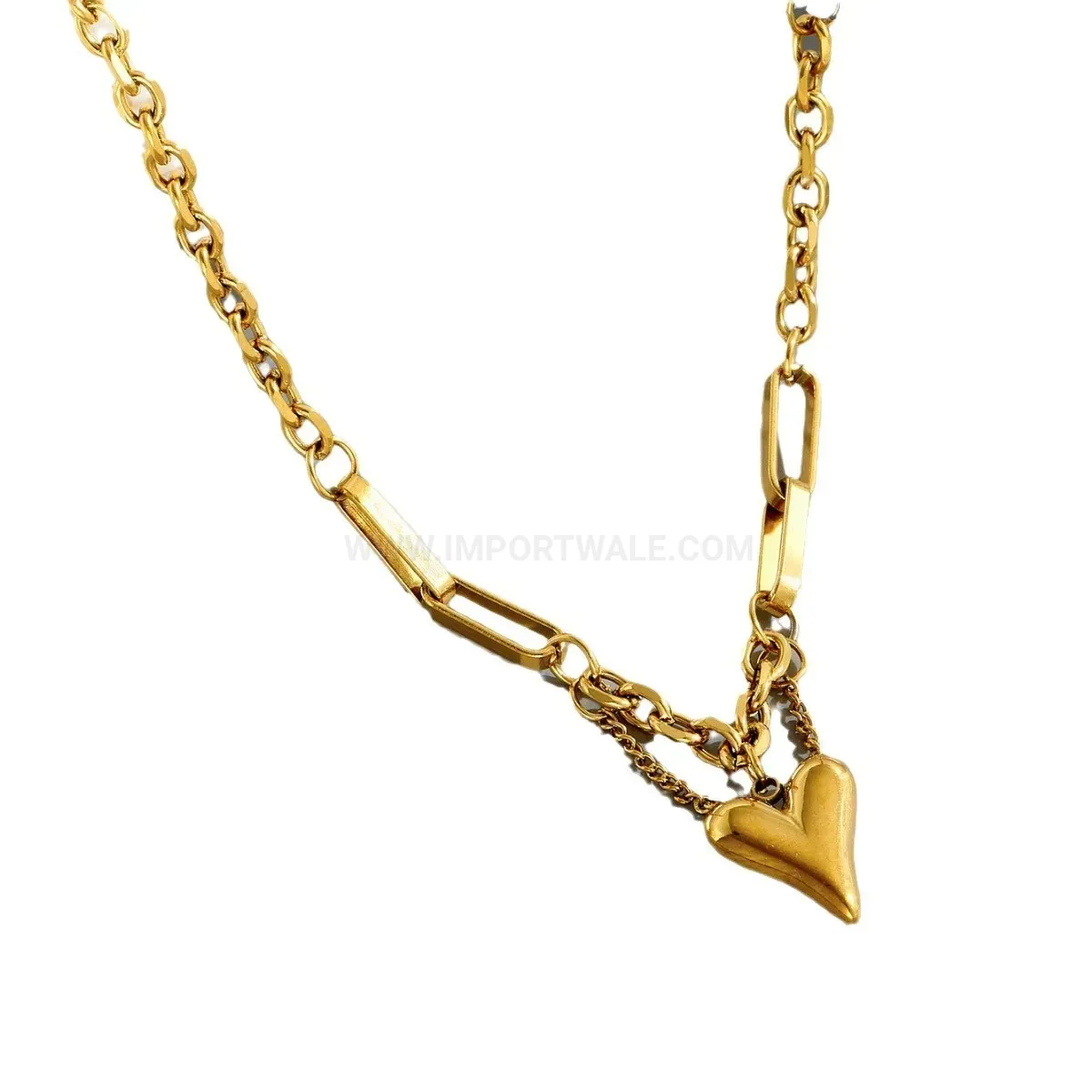 Trendy 18K Gold Plated Heart Pendant Stainless Steel Jewelry Set