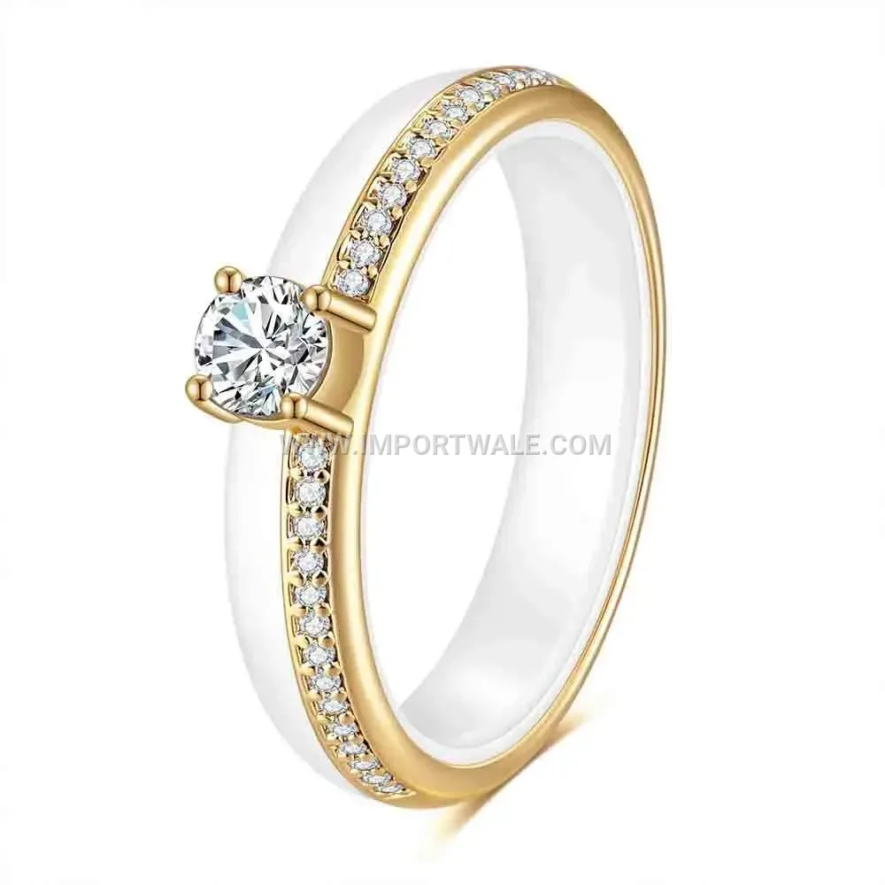 Single Row Cubic Zirconia Ceramic Band Ring