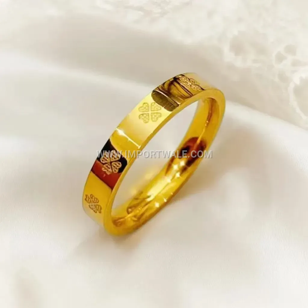 Etched Gold Clover Stainless Steel Band Ring