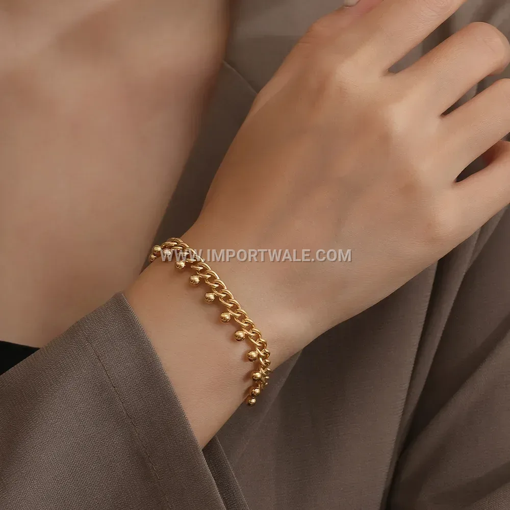 18K Gold Plated Titanium Steel Beaded Chain Bracelet