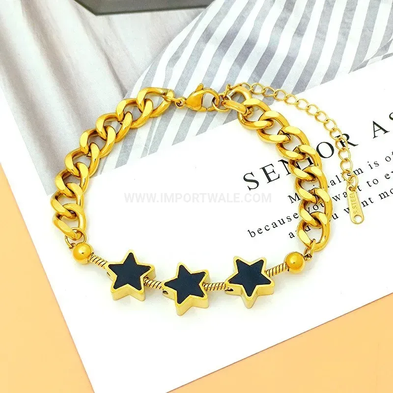 Geometrical Star and Shell Charm Stainless Steel Chain Bracelet
