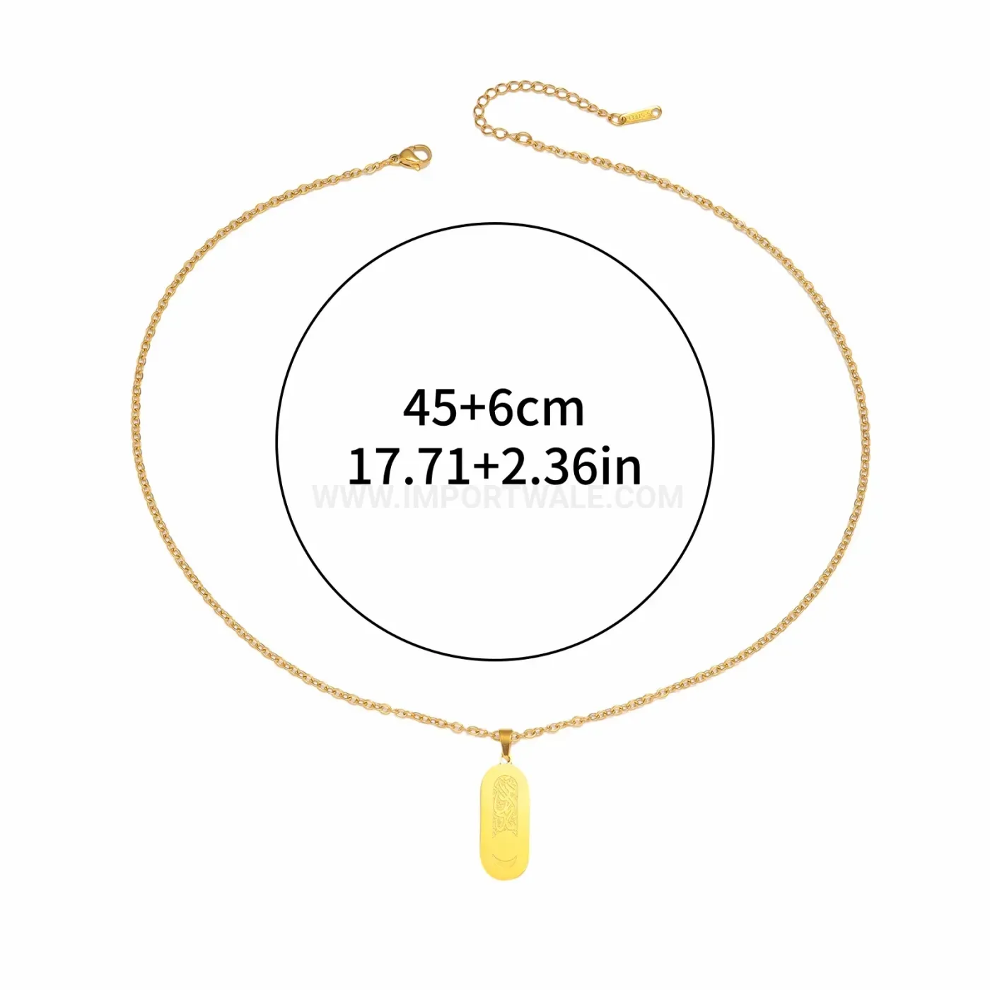 Designer Stainless Steel Crescent Moon Arabic Calligraphy Pendant Necklace