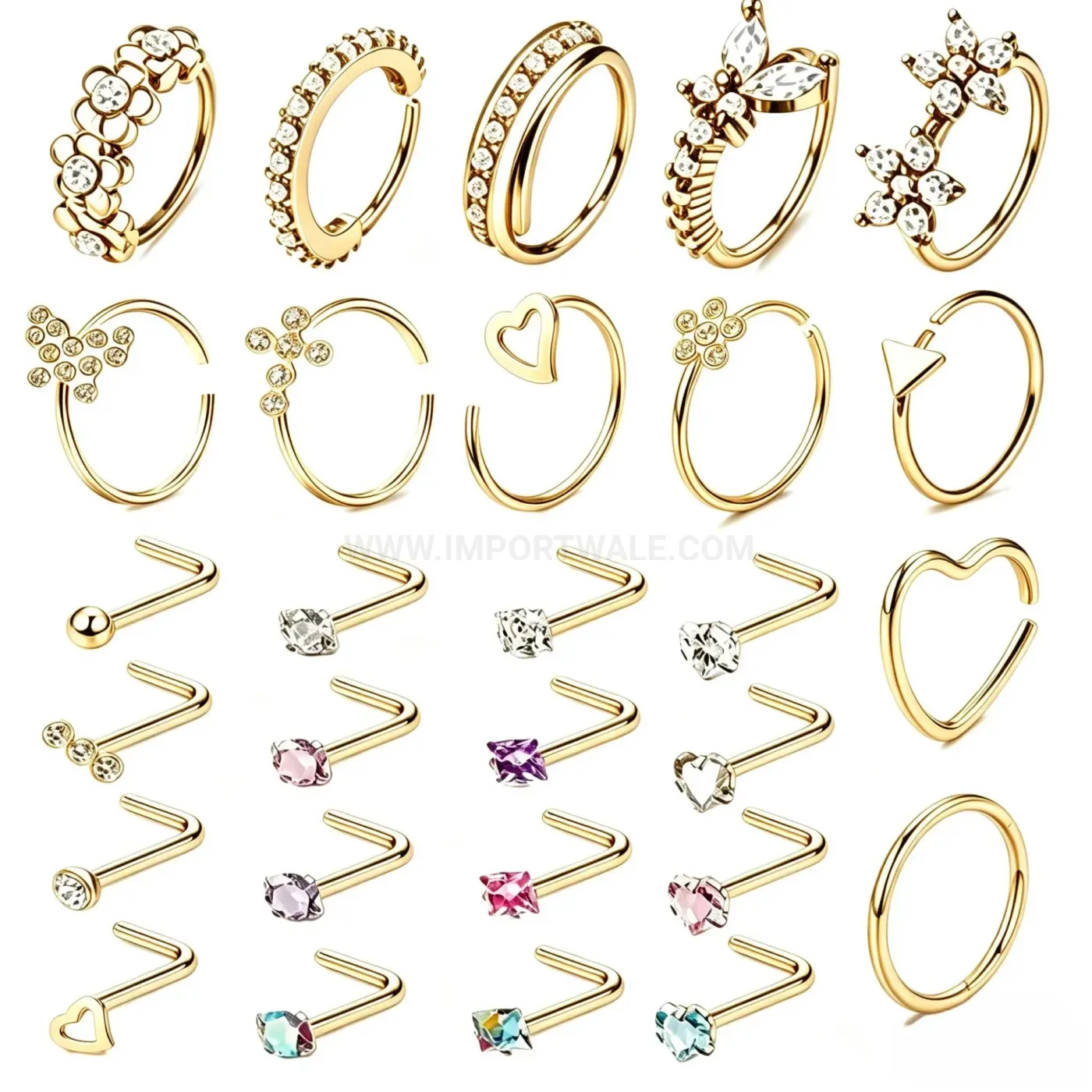Modern Rhinestone Heart Stainless Steel Nose Ring Piercing Set