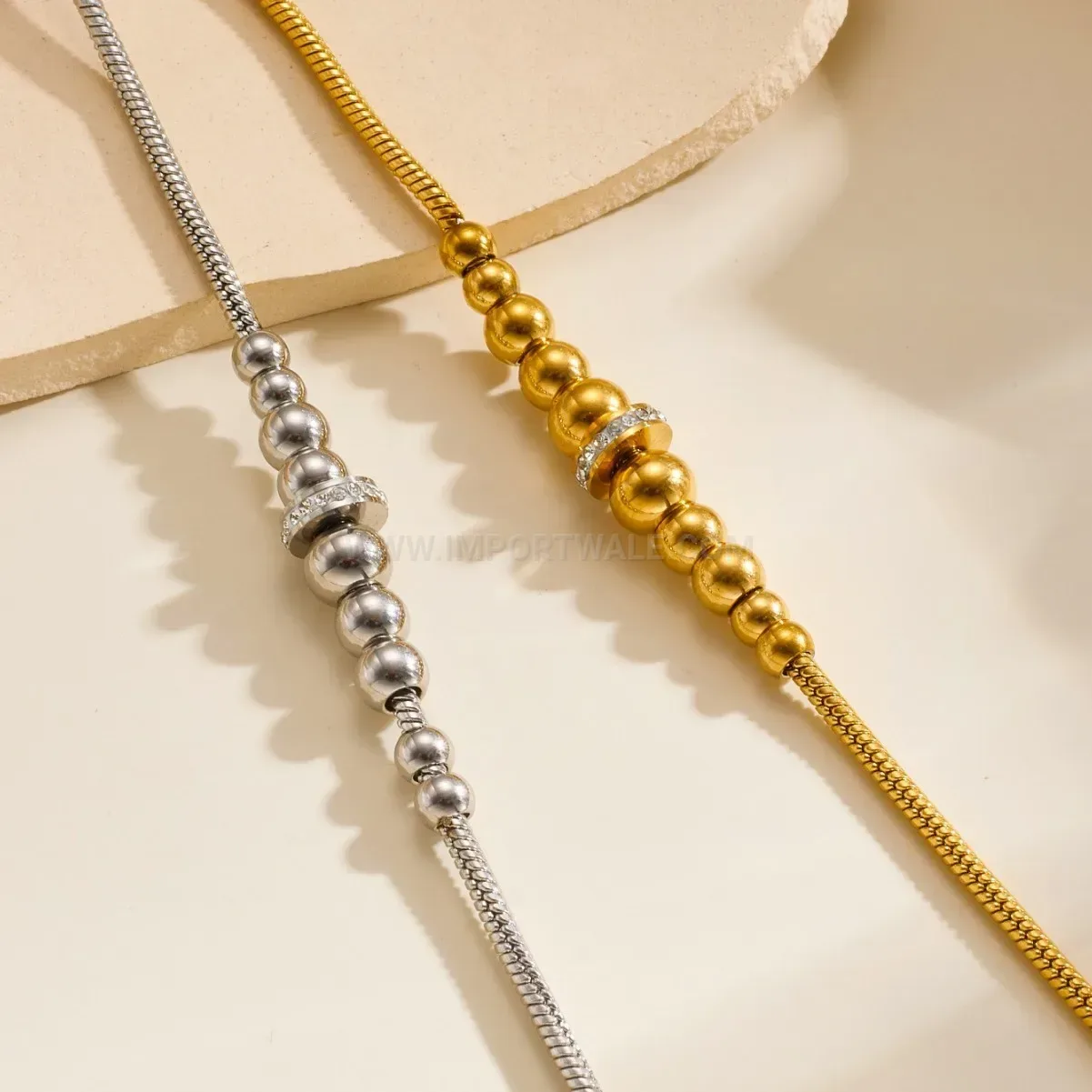 Modern Gold Plated Stainless Steel Beaded Charm Bracelet