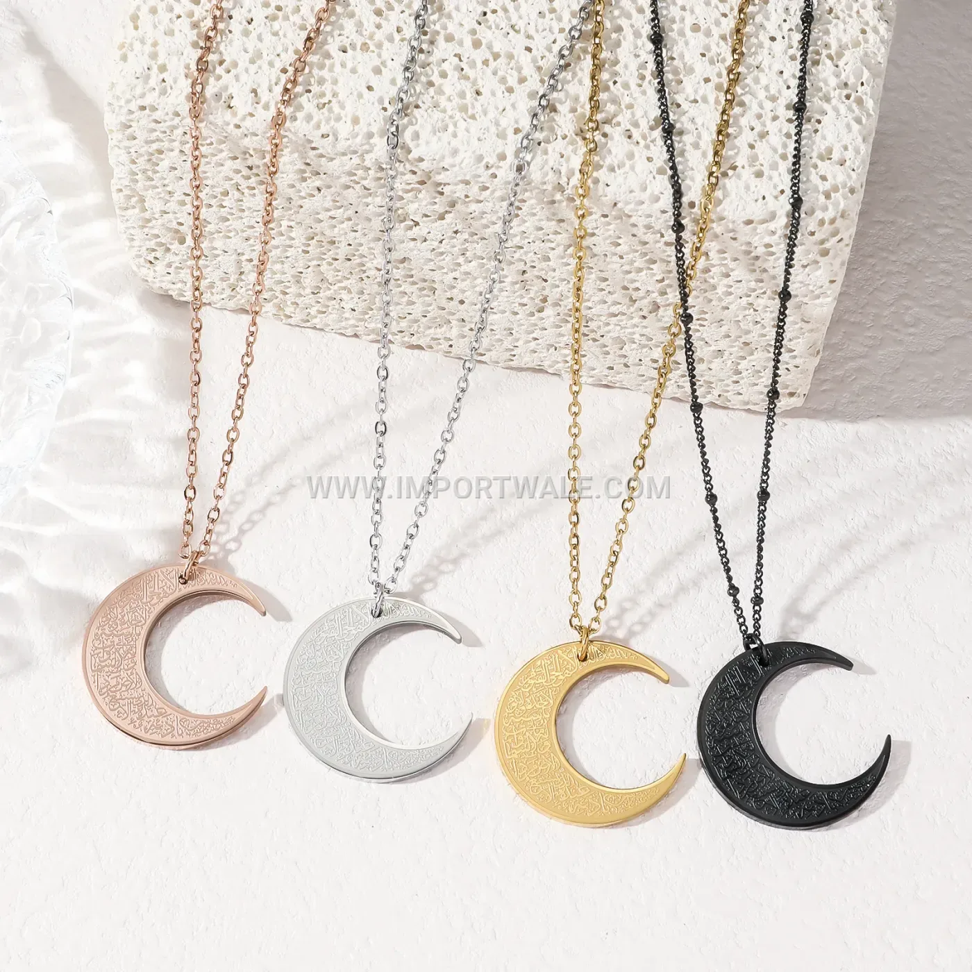 Crescent Moon Stainless Steel Ayatul Kursi Quran Pendant Necklace