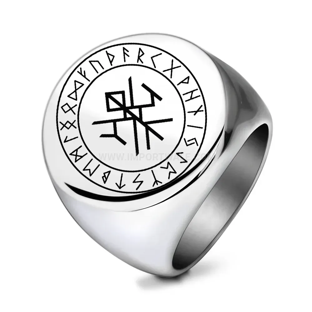 Fashion Viking Rune Engraved Stainless Steel Signet Ring