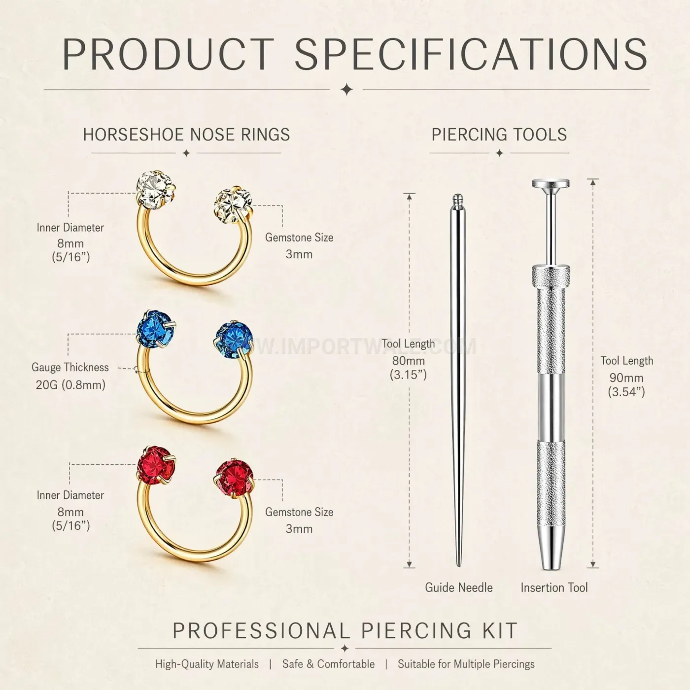 Classic Colorful Zircon Horseshoe Circular Barbell Piercing Set