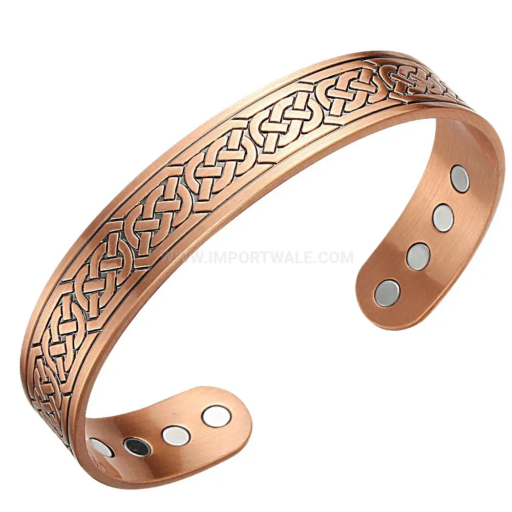Braided Knot Red Copper Magnetic Bio Open Bracelet