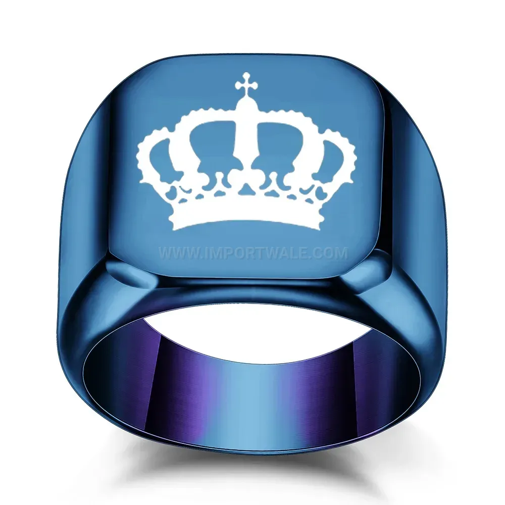 Trendy Crown Engraved Square Top Stainless Steel Signet Ring