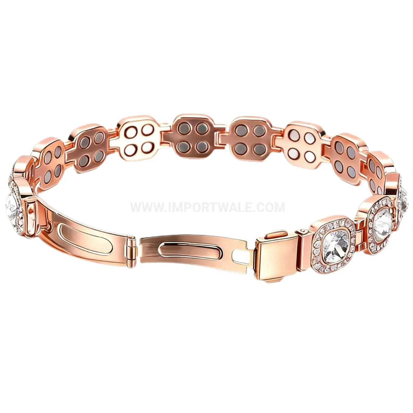 Rose Gold Plated Copper Bio Magnetic Bracelet with Rhinestones