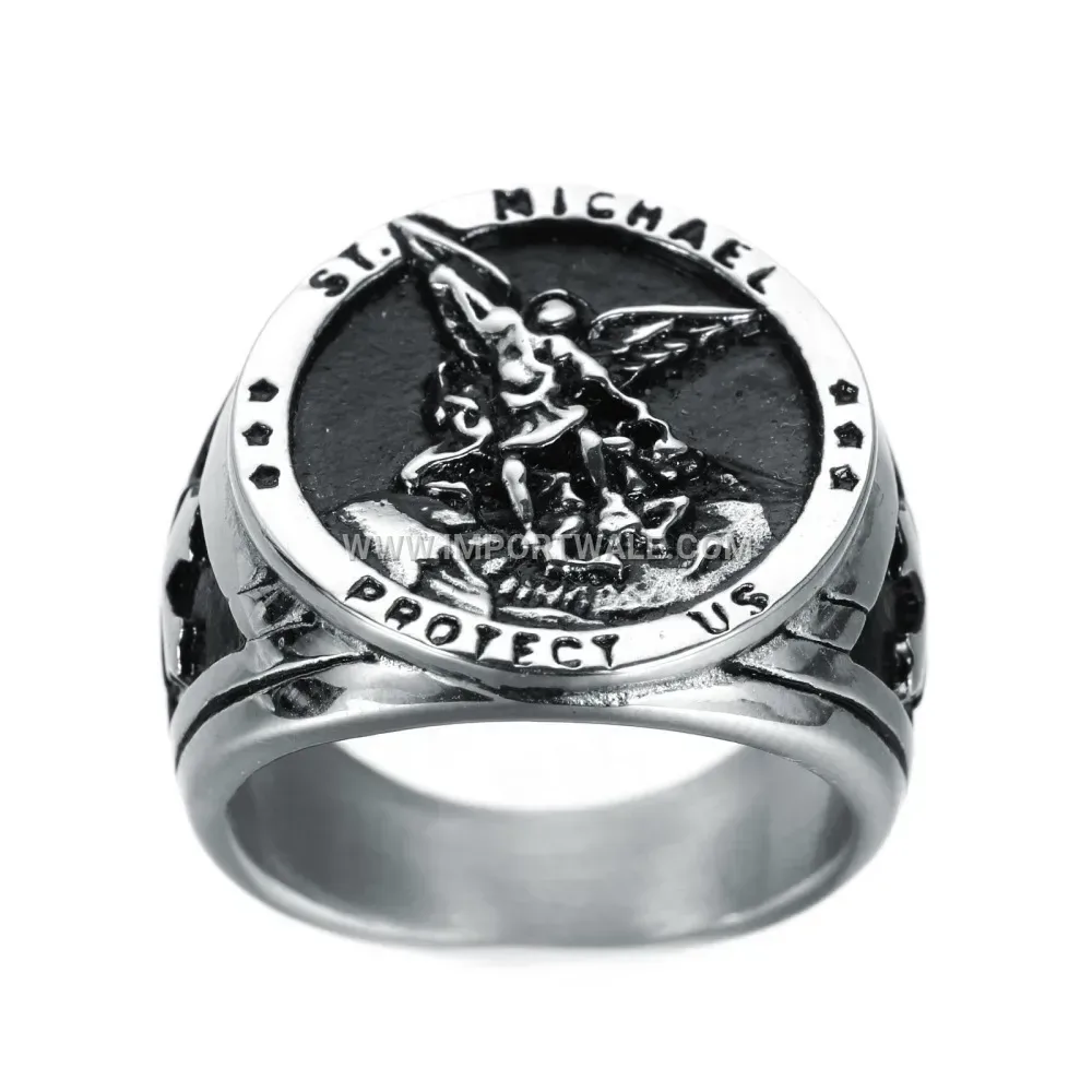 Men Vintage Saint Michael Cross Stainless Steel Ring