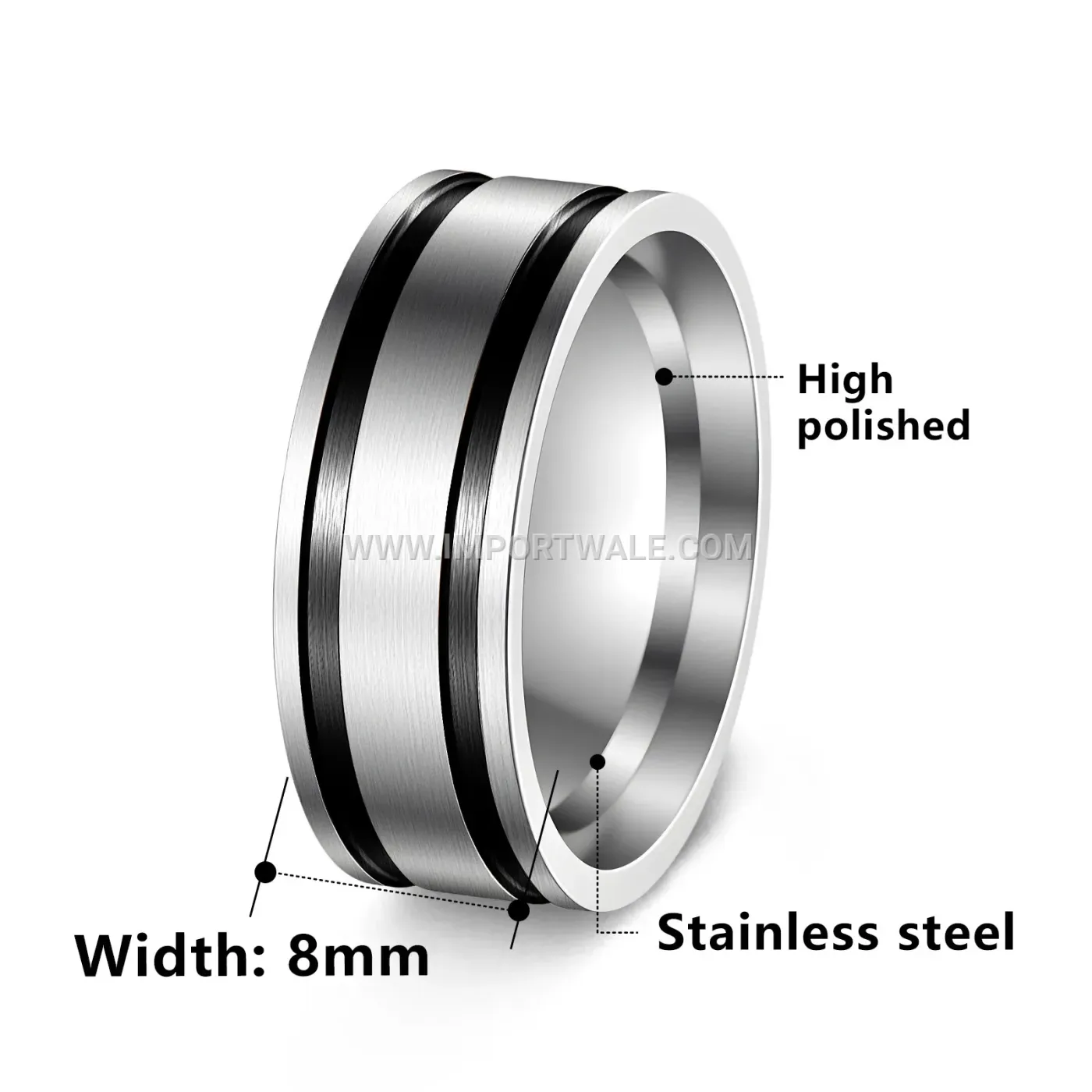 Matte Stainless Steel Dual Stripe Band Ring