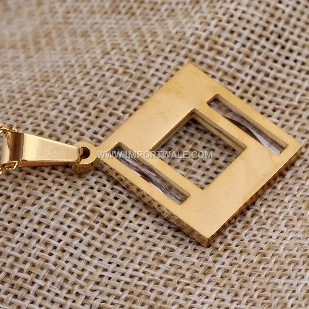 Vintage Square Hollow Drip Oil Zircon Stainless Steel Pendant Necklace