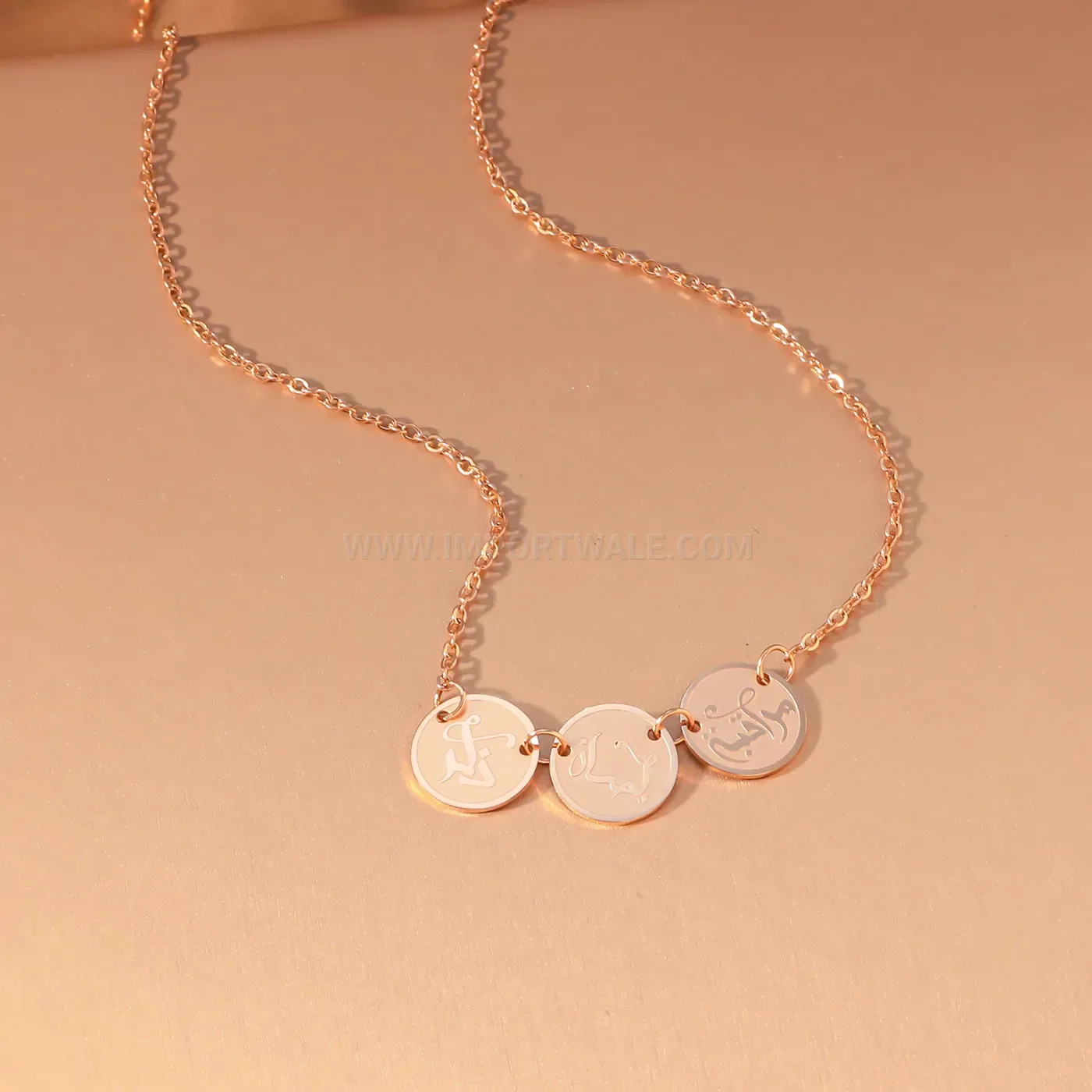 Stainless Steel Three Disc Arabic Calligraphy Pendant Necklace