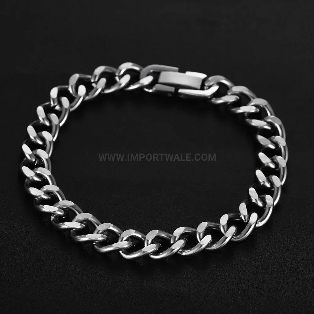 Vintage Eight Millimeter Stainless Steel Cuban Link Men Chain Bracelet