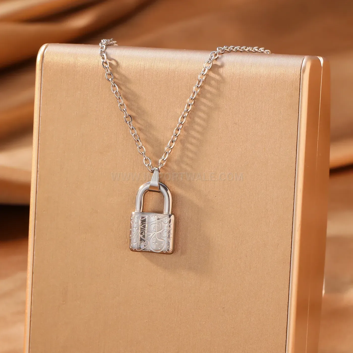 Stainless Steel Arabic Calligraphy Key Padlock Pendant Necklace