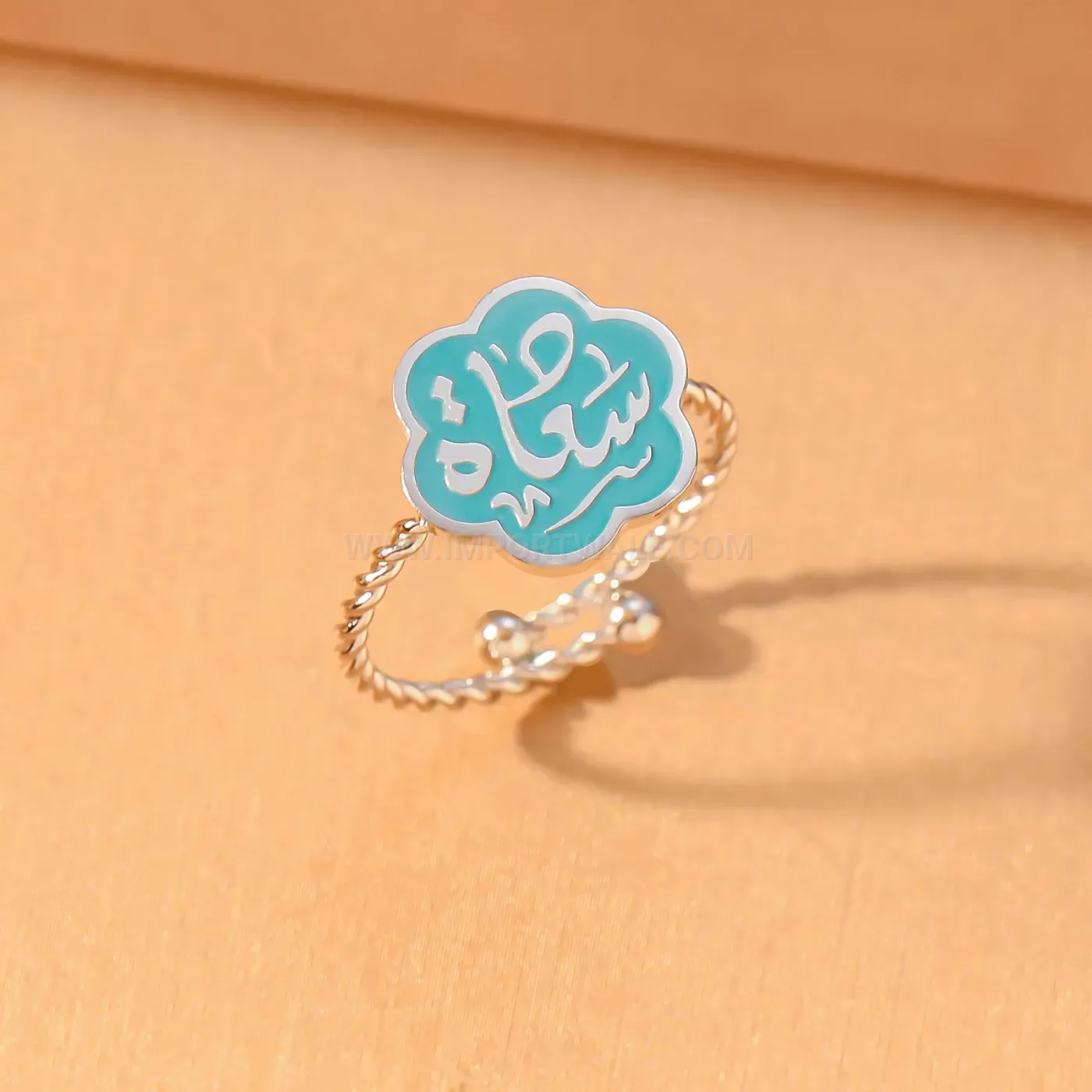 Enamel Arabic Calligraphy Floral Stainless Steel Ring