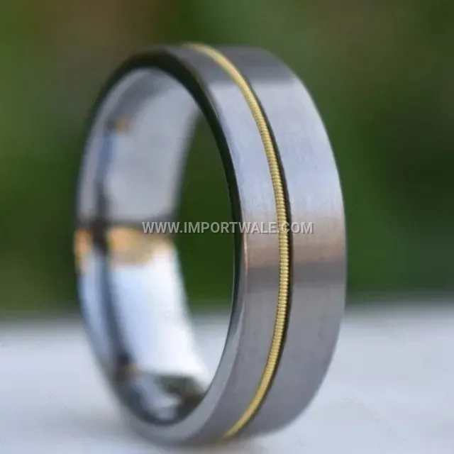 Matte Stainless Steel Band Ring with Off-Center Inlay