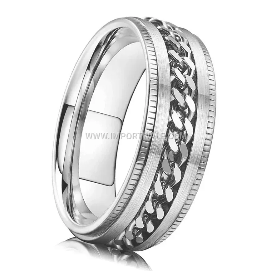 Vintage Style Stainless Steel Chain Inset Band Ring