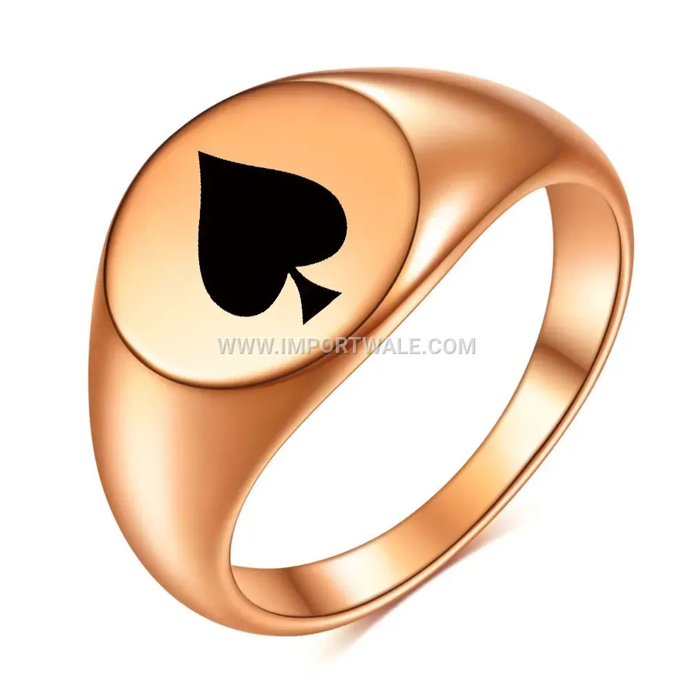 Ace of Spades Oval Stainless Steel Signet Ring