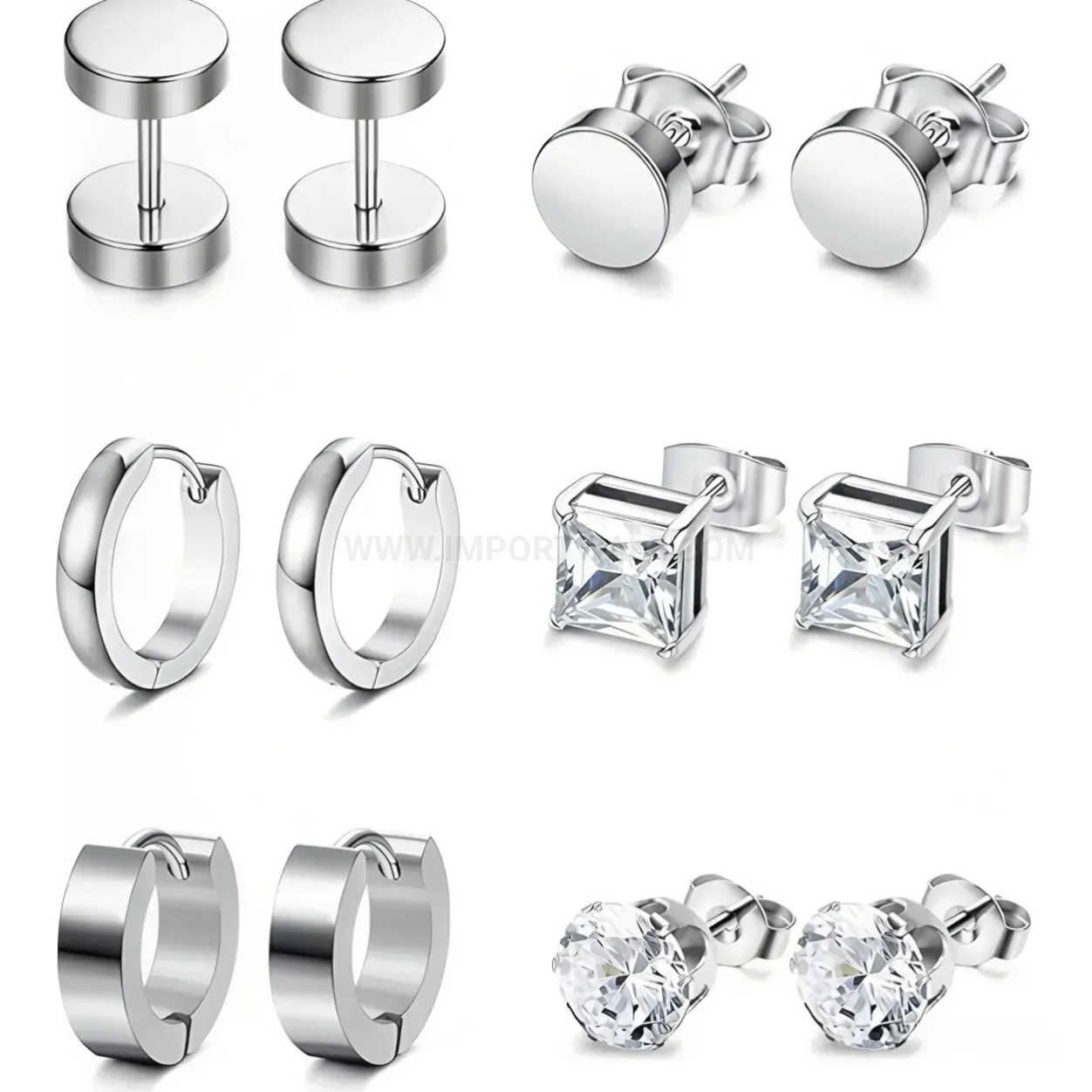 Bold Minimalist Titanium Steel Geometric Ear Stud Hoop Set