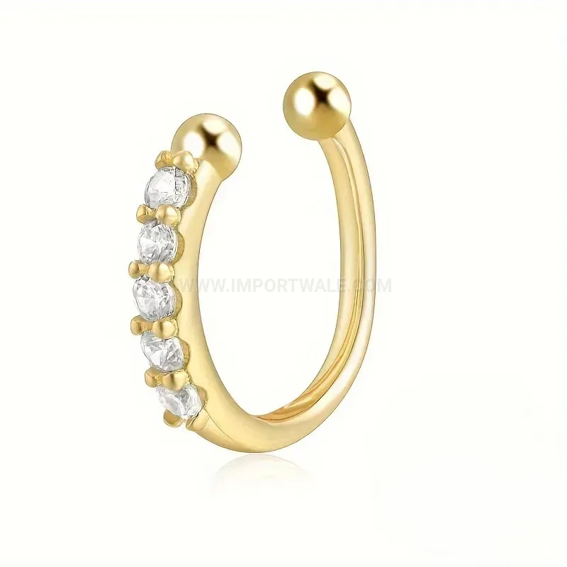 Fashion Non Piercing Stainless Steel Zirconia Ear and Nose Cuff