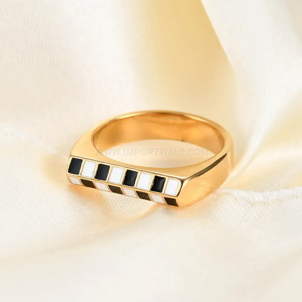 Beveled Edge Checkerboard Stainless Steel Statement Ring