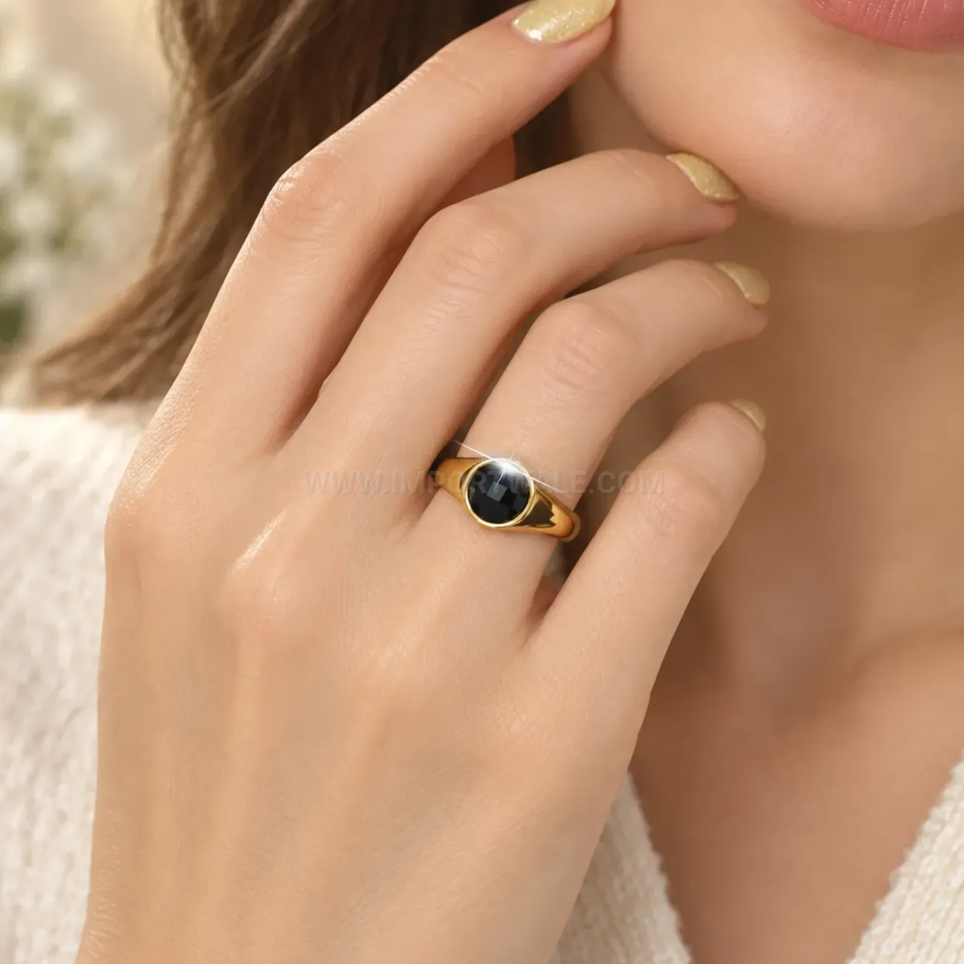 Stainless Steel Signet Ring with Black Inlay Accent