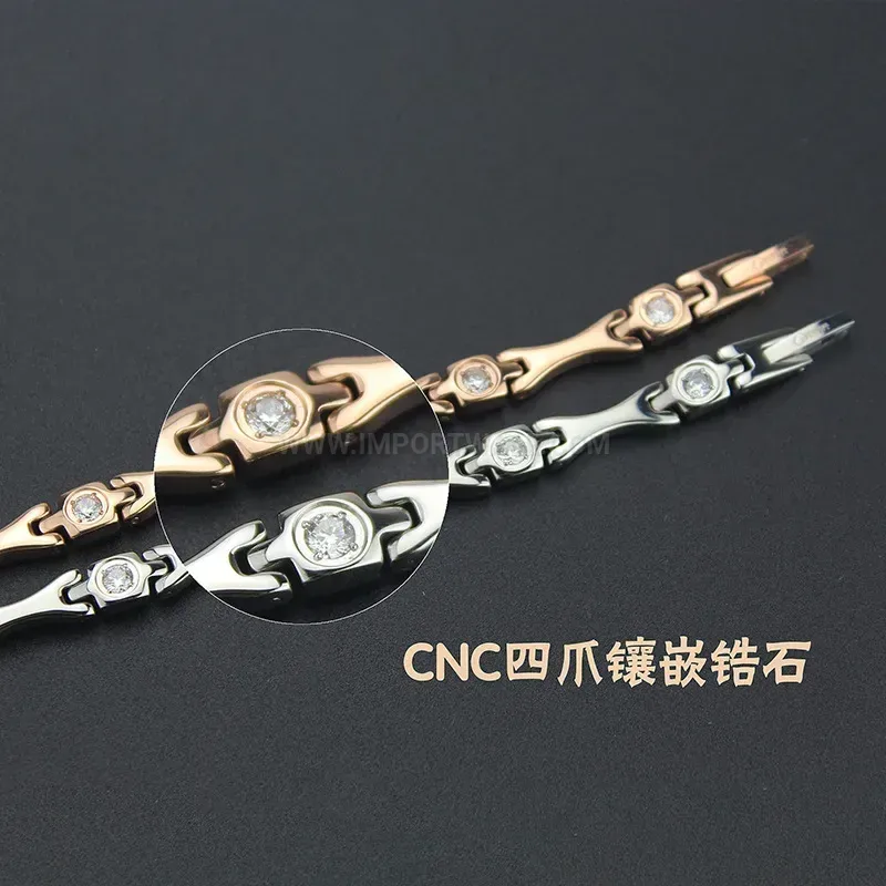 Fashion Sparkling Zircon Titanium Steel Magnetic Bracelet with Hematite Accent