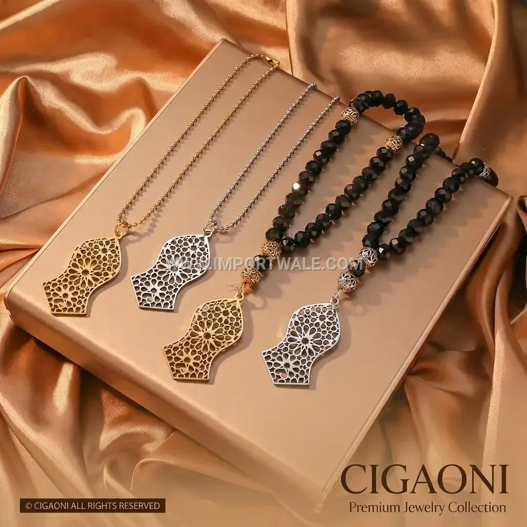 Stainless Steel Arabic Geometric Filigree Islamic Pendant Necklace