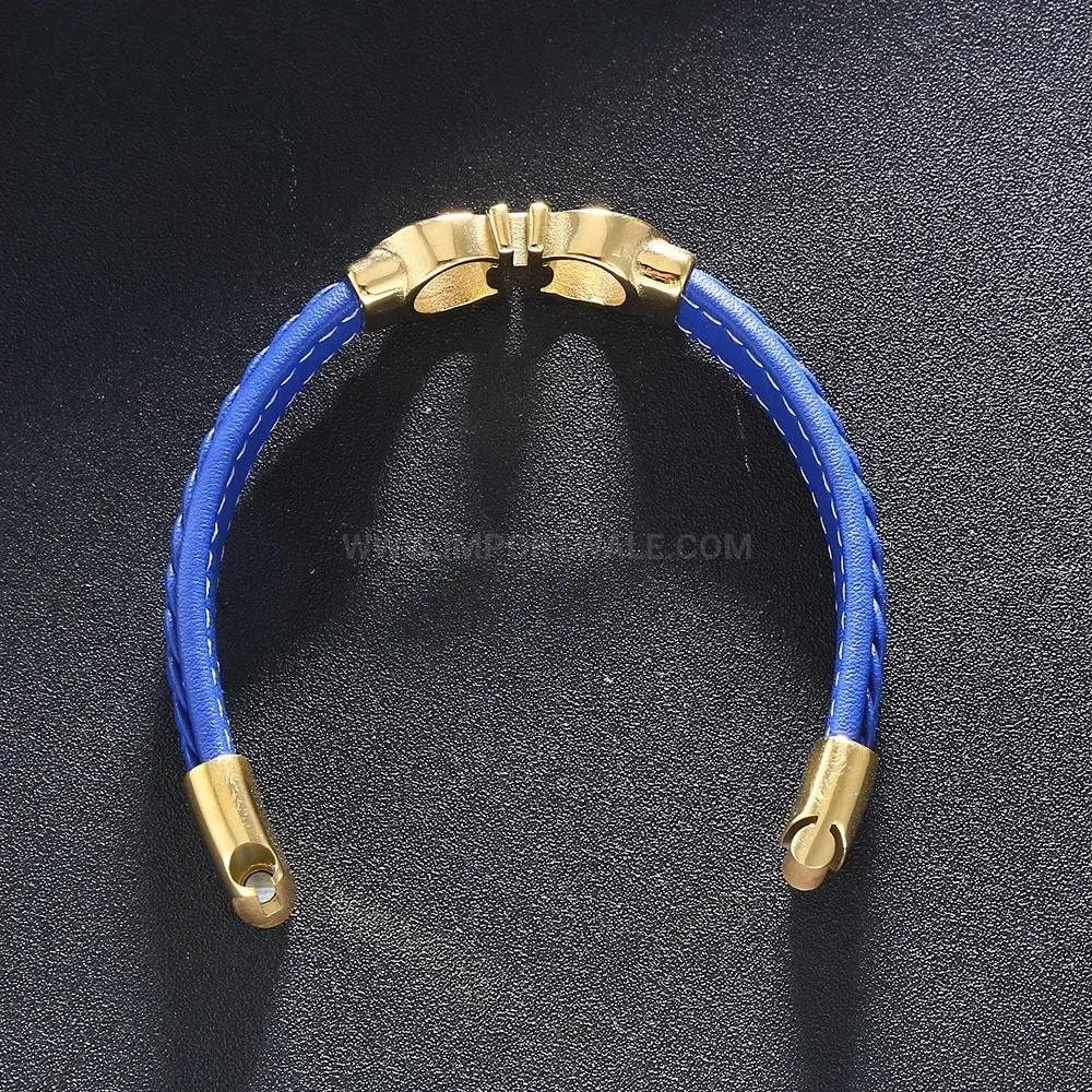 Gold-Tone Stainless Steel Leather Cuff Bracelet